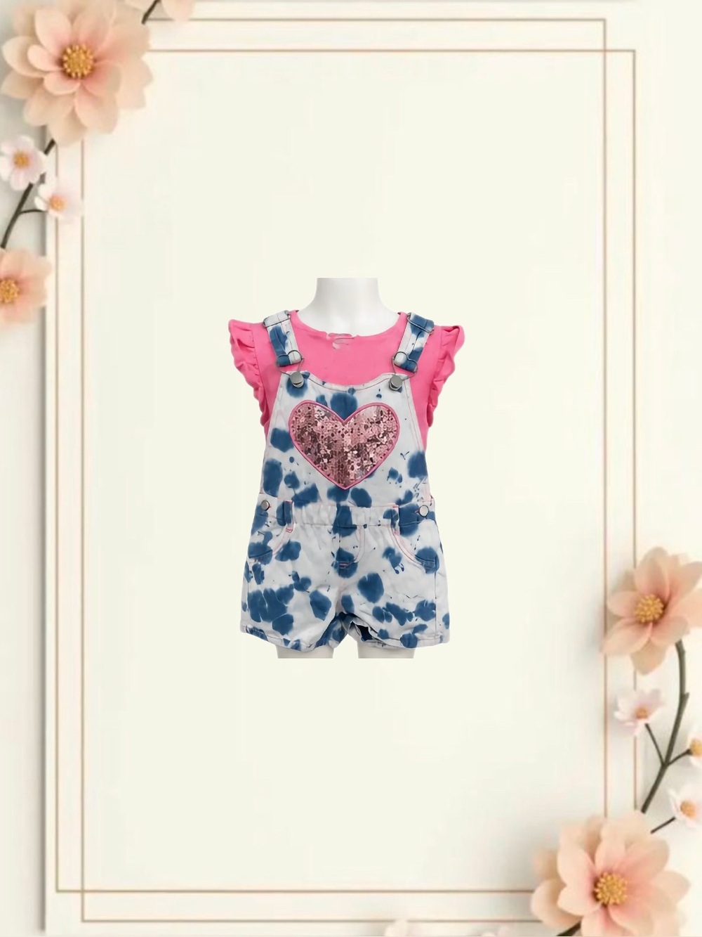 Tie-Dye Blue/White Overalls w/ Pink Sequin Shirt